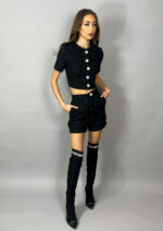 Set din tweed negru cu paiete argintii - imagine 2