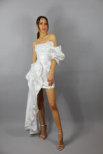 Rochie albă din satin lichid- Flora - imagine 3