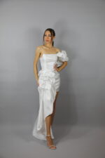 Rochie albă din satin lichid- Flora - imagine 4