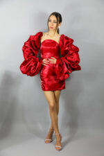 Rochie roșie din satin lichid - LA ROSA - imagine 2