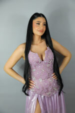 Rochie de seara lila cu corset si fusta lunga - imagine 2