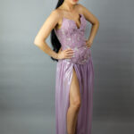 Rochie de seara lila cu corset si fusta lunga