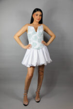 Rochie scurta alba cu corset si fusta gogosar - imagine 5