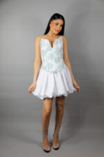 Rochie scurta alba cu corset si fusta gogosar - imagine 4