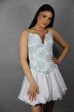 Rochie scurta alba cu corset si fusta gogosar - imagine 2