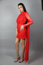 Rochie roșie din dantelă elegantă - imagine 3