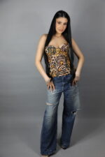 Corset cu cupe animal print din bumbac - imagine 2